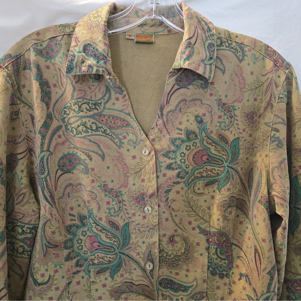 Vtg Tianello Tencel Blend Art-to-wear Button-Up Suzy Blouse Paisley Boho-chic M - Picture 3 of 13